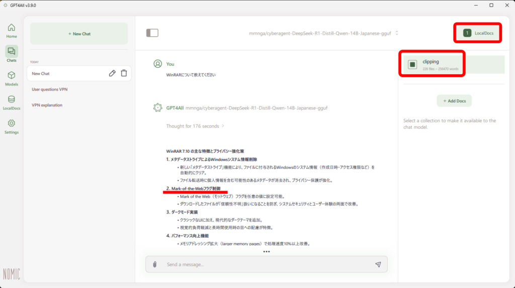 GPT4ALL LocalDocsの追加 4