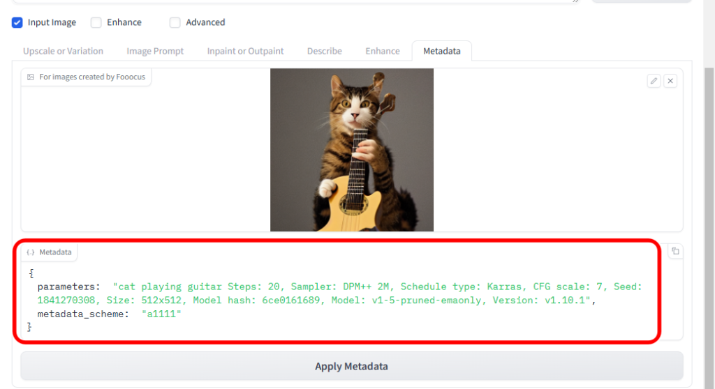 Fooocusの使い方 Metadata