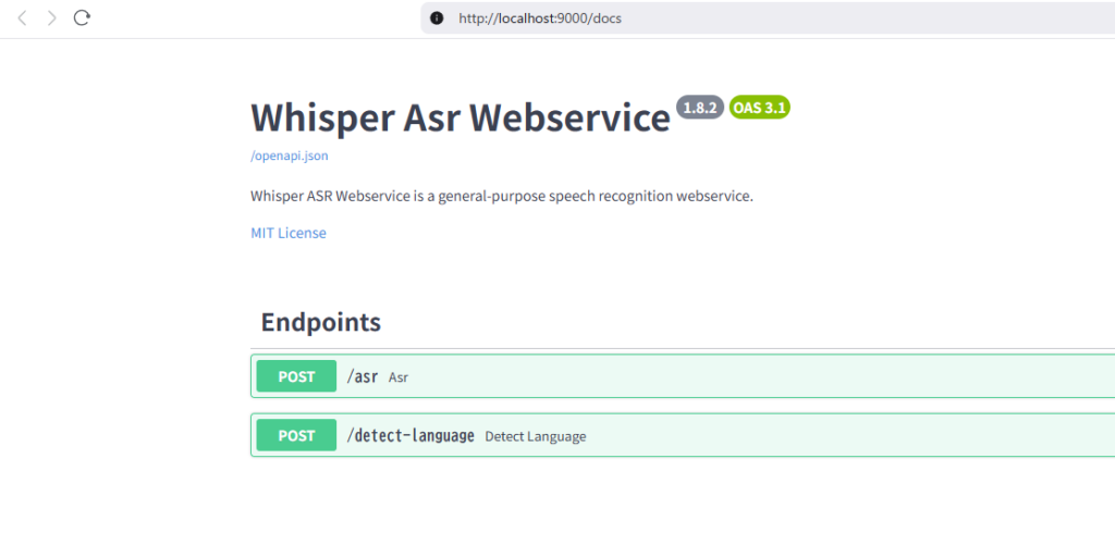 Whisper ASR Webserviceのインストール 2
