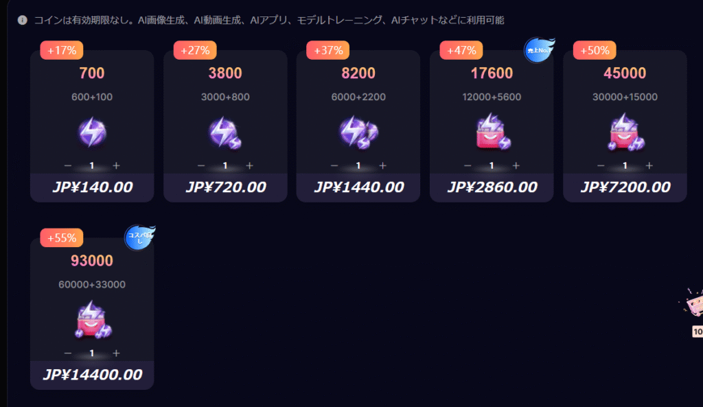 SeaArt AI コインの購入