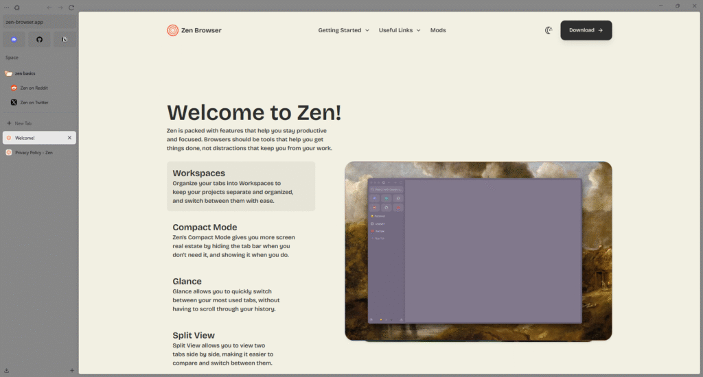 Zen Browser メイン画面 1